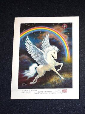 Vintage K. Chin Pegasus print "Beyond the Rainbow", hand signed by artist